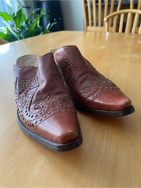Miz Mooz Brown Studded Leather Slip-On Mules